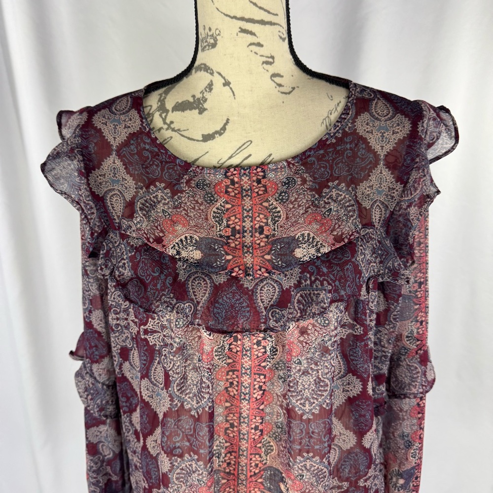 Knox Rose Womens Floral Paisley Flowy Long Sleeve Blouse - Picture 6 of 13